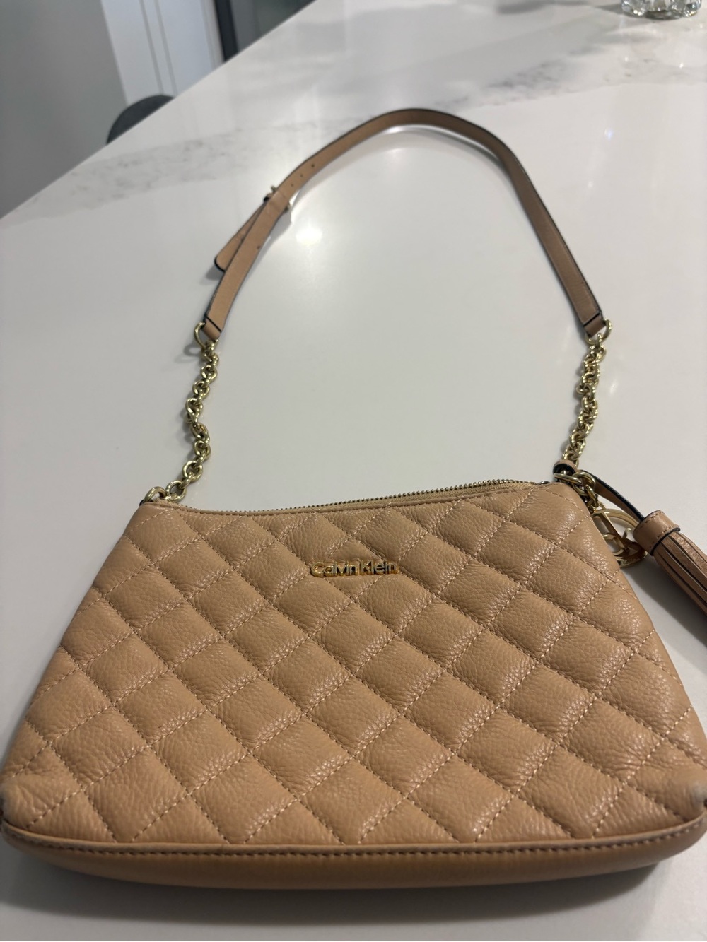 Calvin Klein Quilted Crossbody Bag in Tan